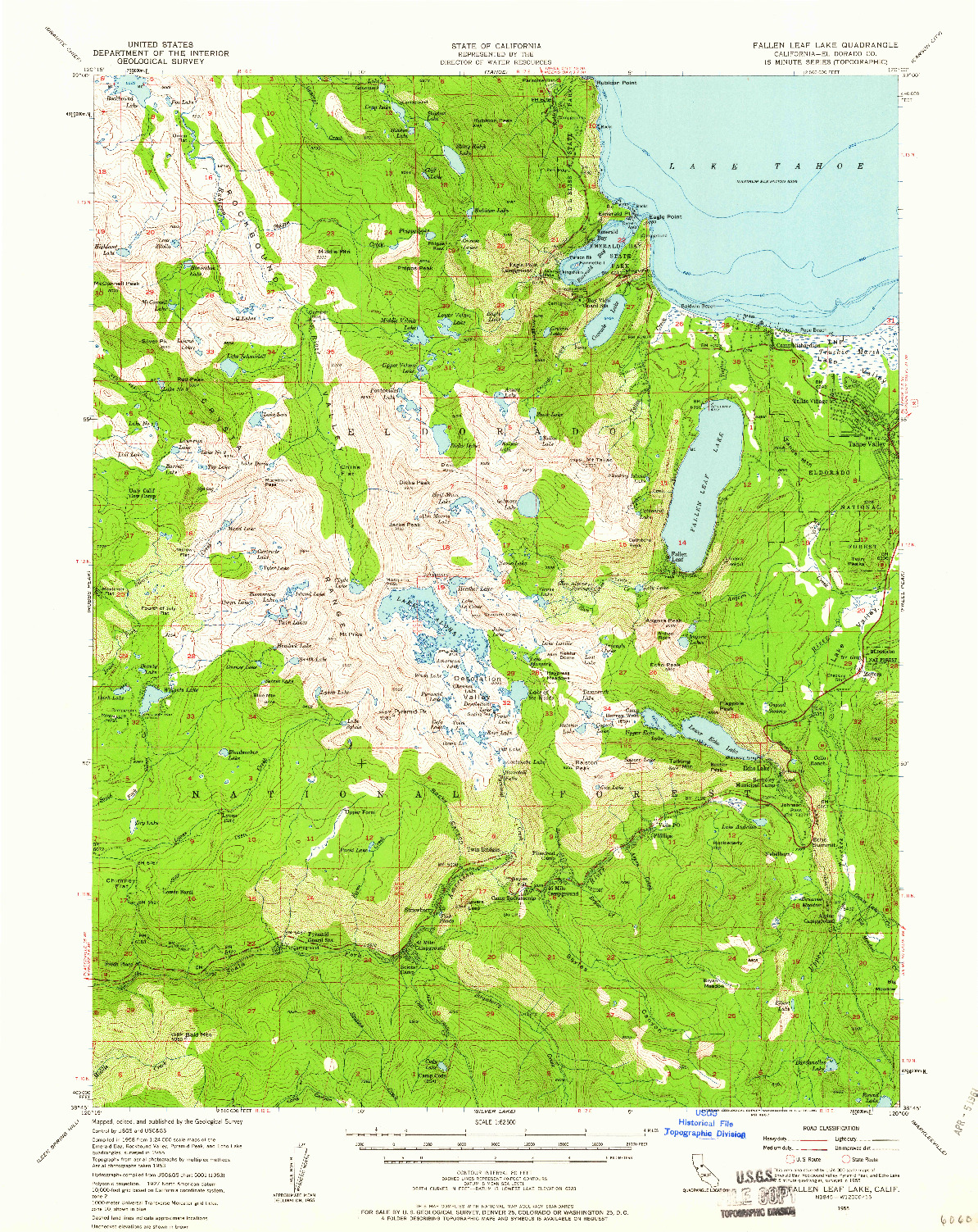 USGS 1:62500-SCALE QUADRANGLE FOR FALLEN LEAF LAKE, CA 1955