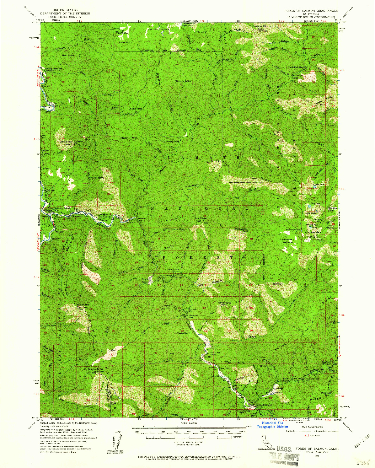 USGS 1:62500-SCALE QUADRANGLE FOR FORKS OF SALMON, CA 1955