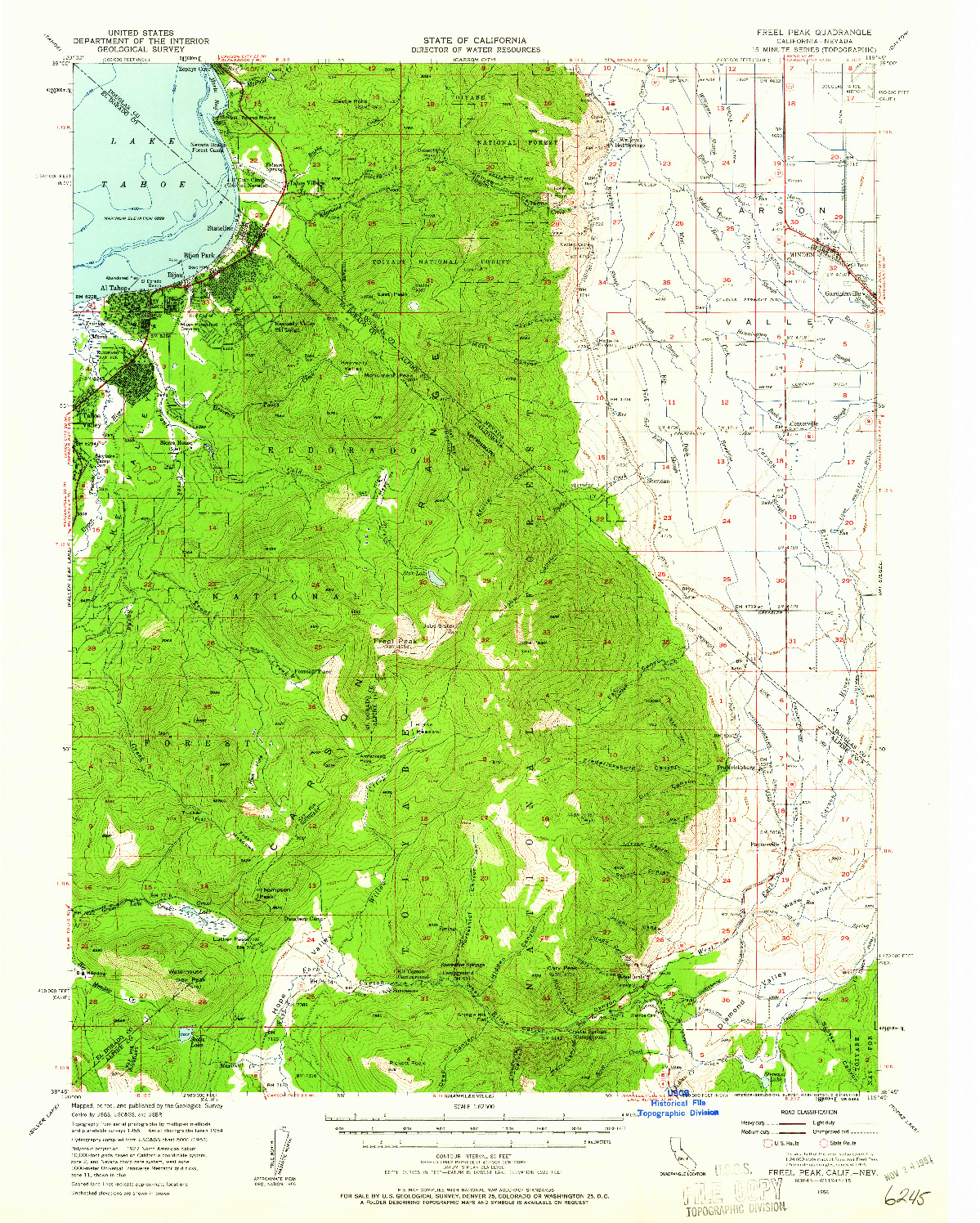 USGS 1:62500-SCALE QUADRANGLE FOR FREEL PEAK, CA 1956