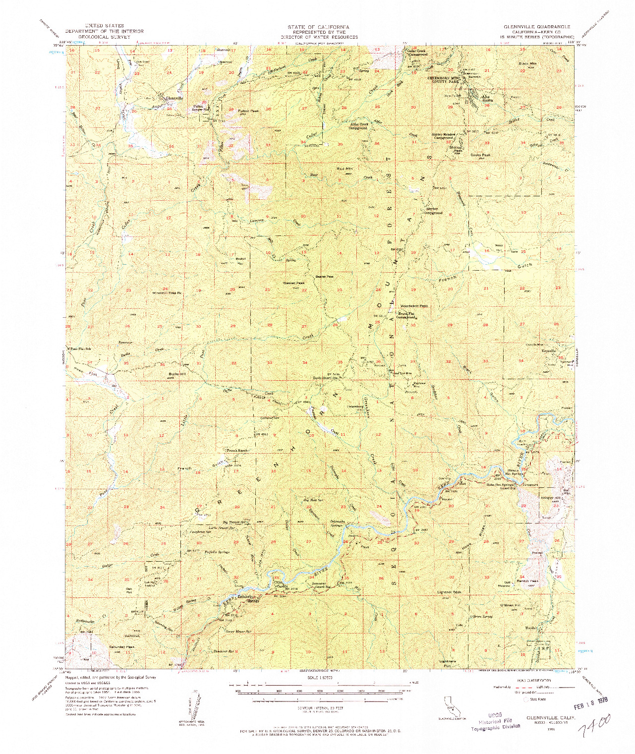 USGS 1:62500-SCALE QUADRANGLE FOR GLENNVILLE, CA 1956