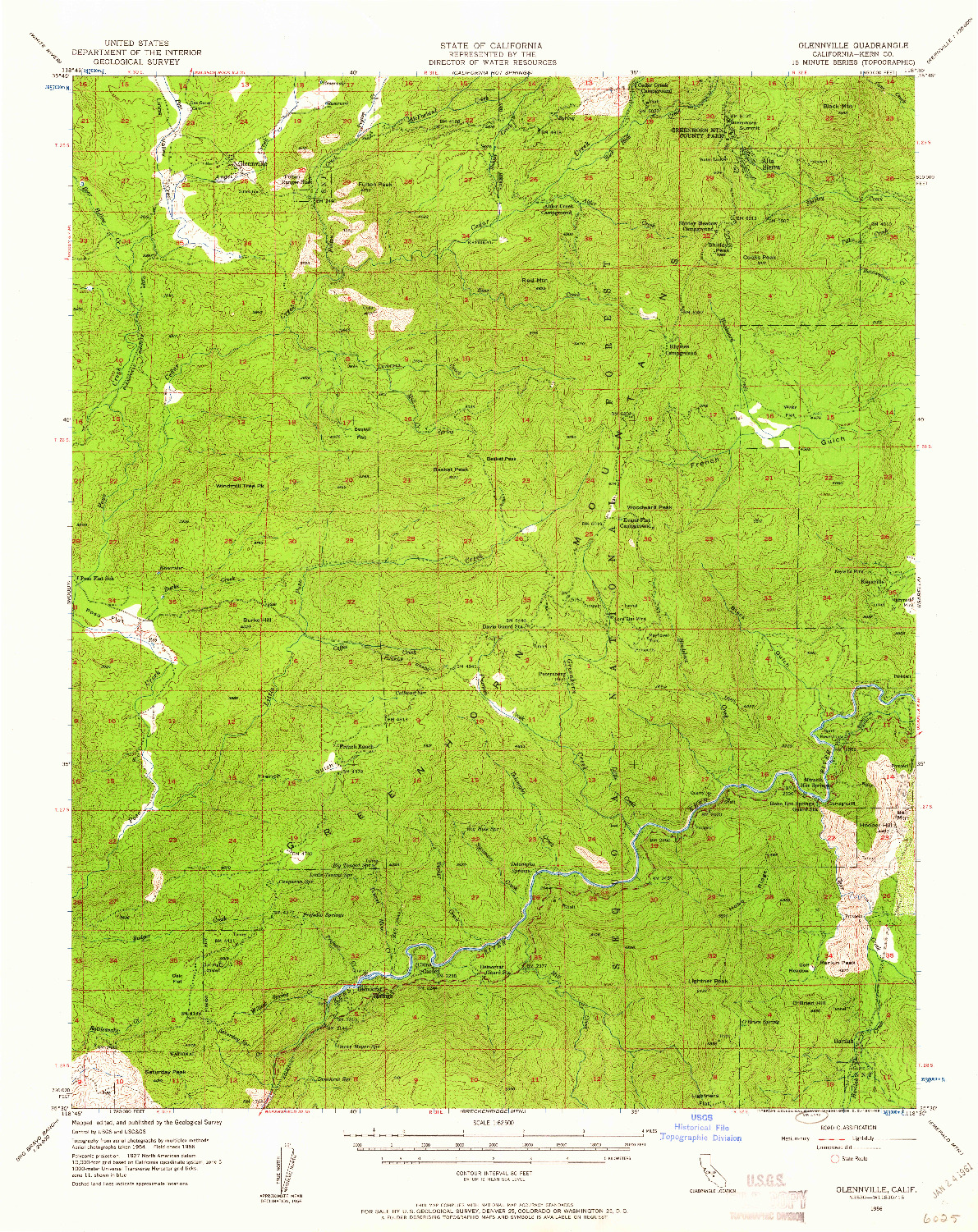 USGS 1:62500-SCALE QUADRANGLE FOR GLENNVILLE, CA 1956