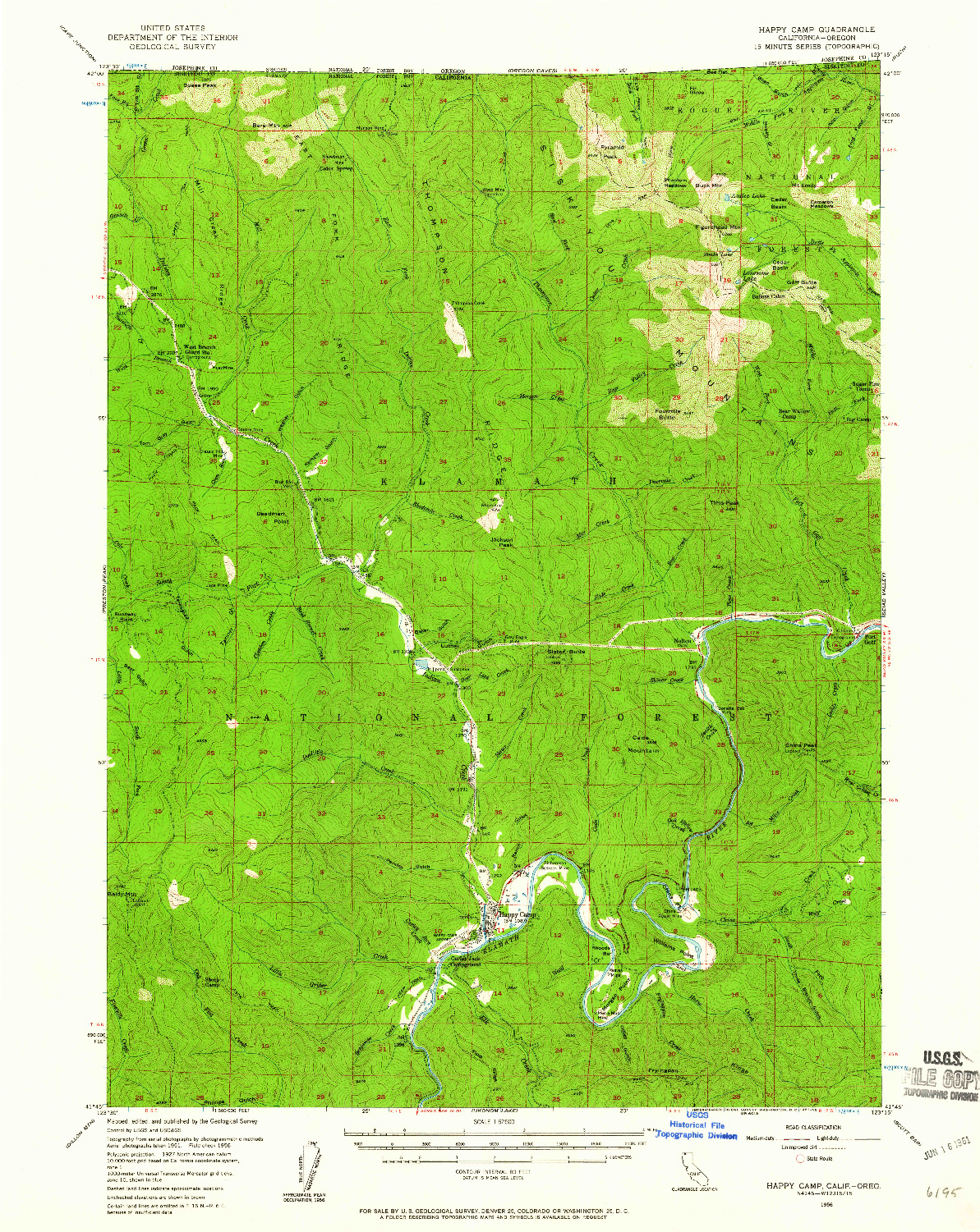 USGS 1:62500-SCALE QUADRANGLE FOR HAPPY CAMP, CA 1956