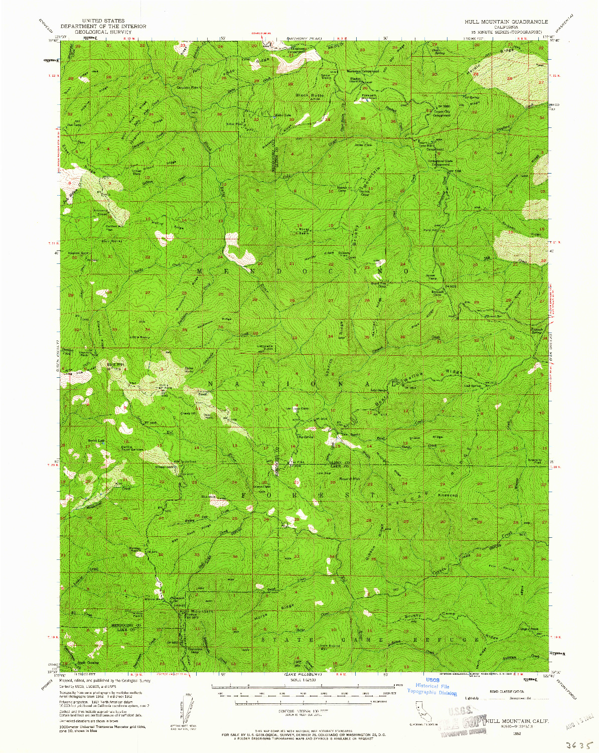 USGS 1:62500-SCALE QUADRANGLE FOR HULL MOUNTAIN, CA 1952