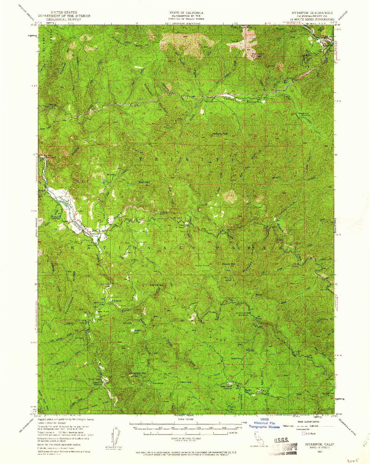 USGS 1:62500-SCALE QUADRANGLE FOR HYAMPOM, CA 1951