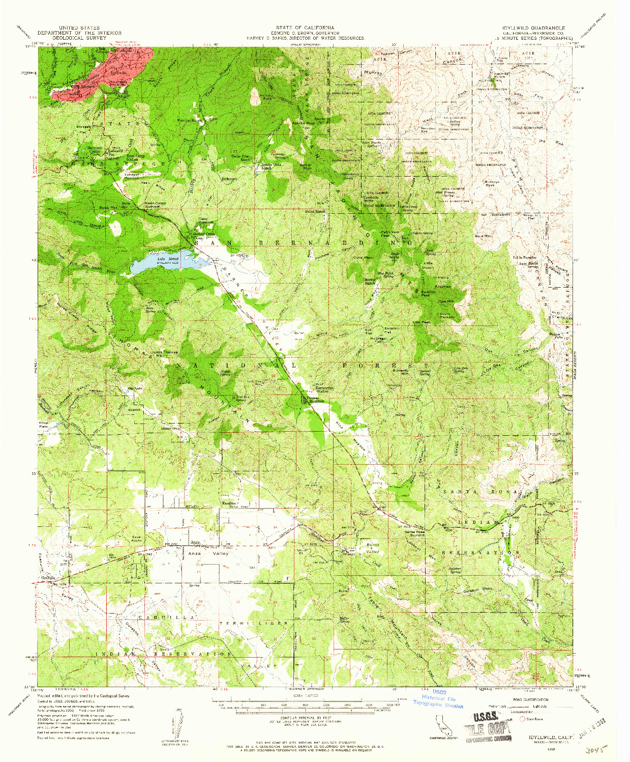 USGS 1:62500-SCALE QUADRANGLE FOR IDYLLWILD, CA 1959