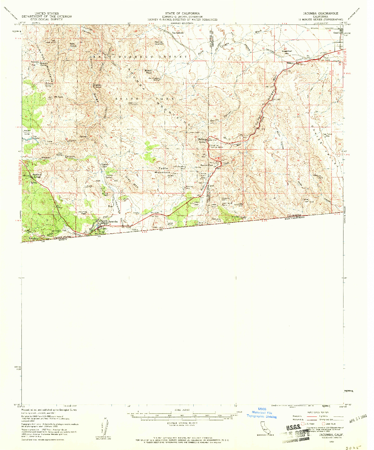 USGS 1:62500-SCALE QUADRANGLE FOR JACUMBA, CA 1959