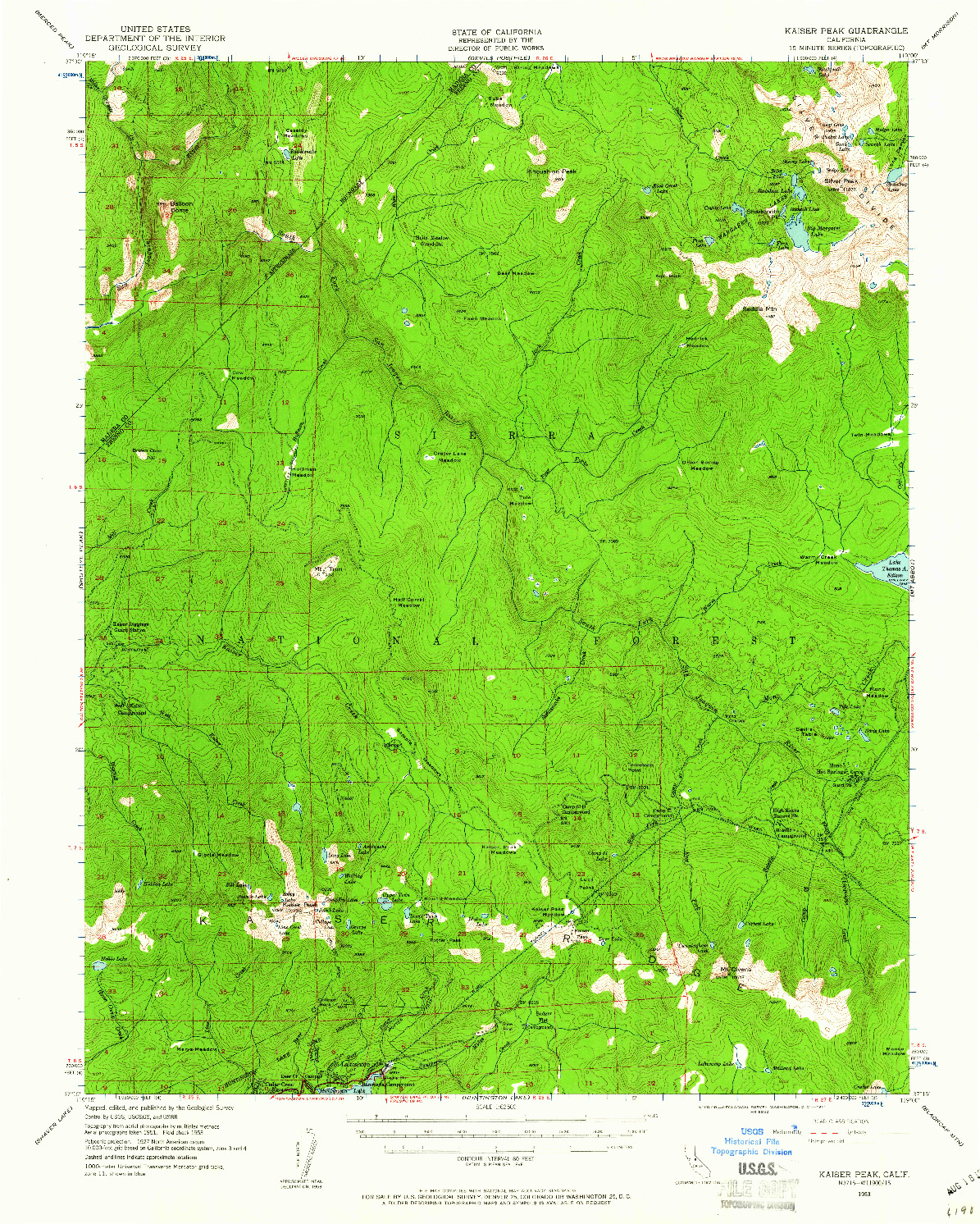 USGS 1:62500-SCALE QUADRANGLE FOR KAISER PEAK, CA 1953