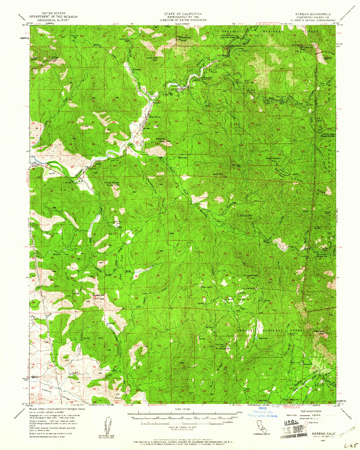 USGS 1:62500-SCALE QUADRANGLE FOR KAWEAH, CA 1957