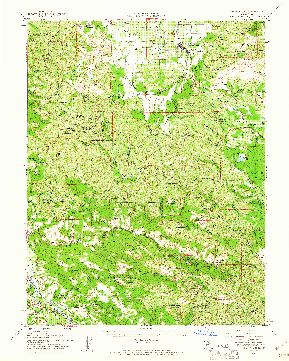 USGS 1:62500-SCALE QUADRANGLE FOR KELSEYVILLE, CA 1959