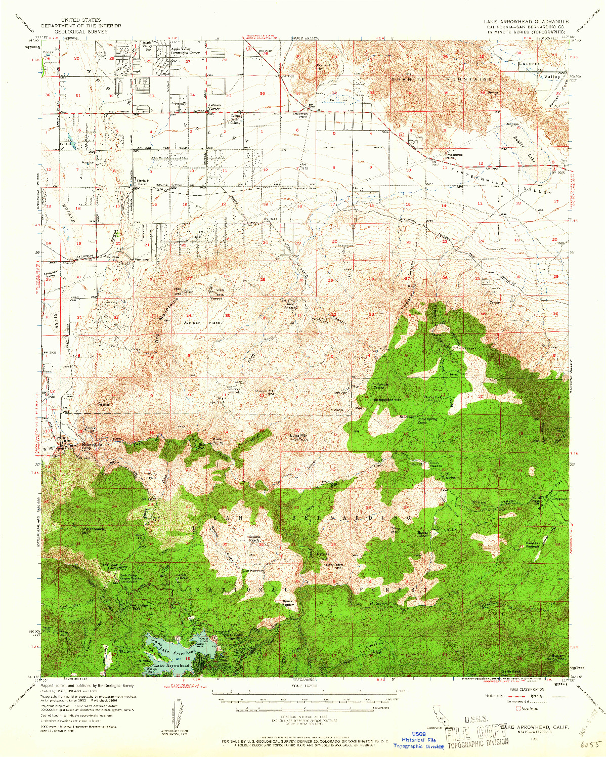 USGS 1:62500-SCALE QUADRANGLE FOR LAKE ARROWHEAD, CA 1956
