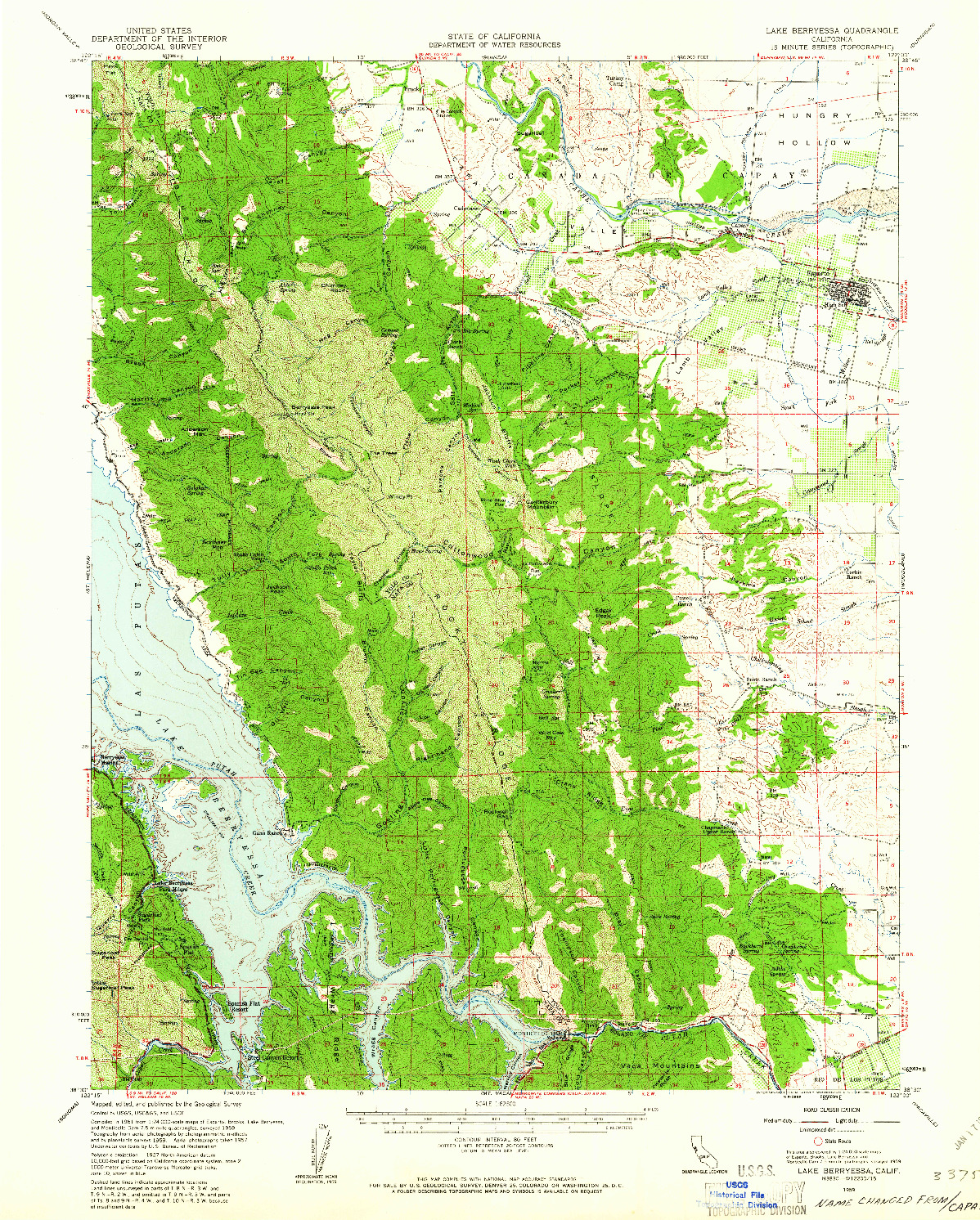 USGS 1:62500-SCALE QUADRANGLE FOR LAKE BERRYESSA, CA 1959