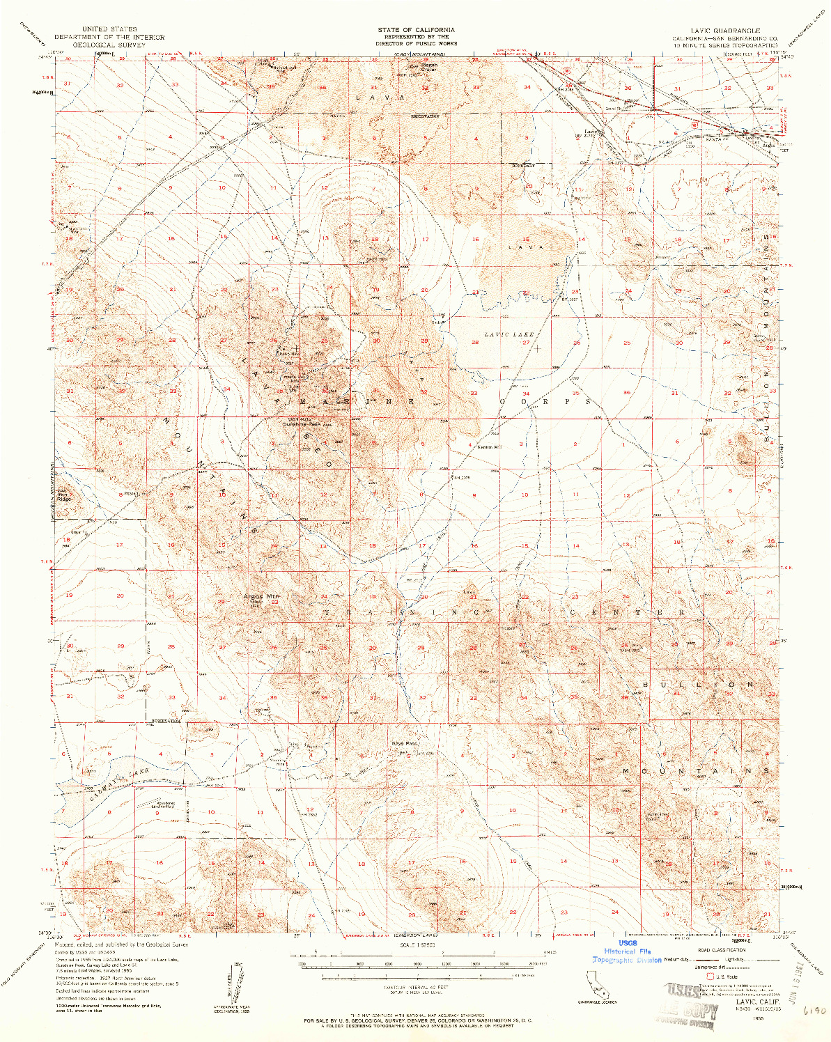 USGS 1:62500-SCALE QUADRANGLE FOR LAVIC, CA 1955