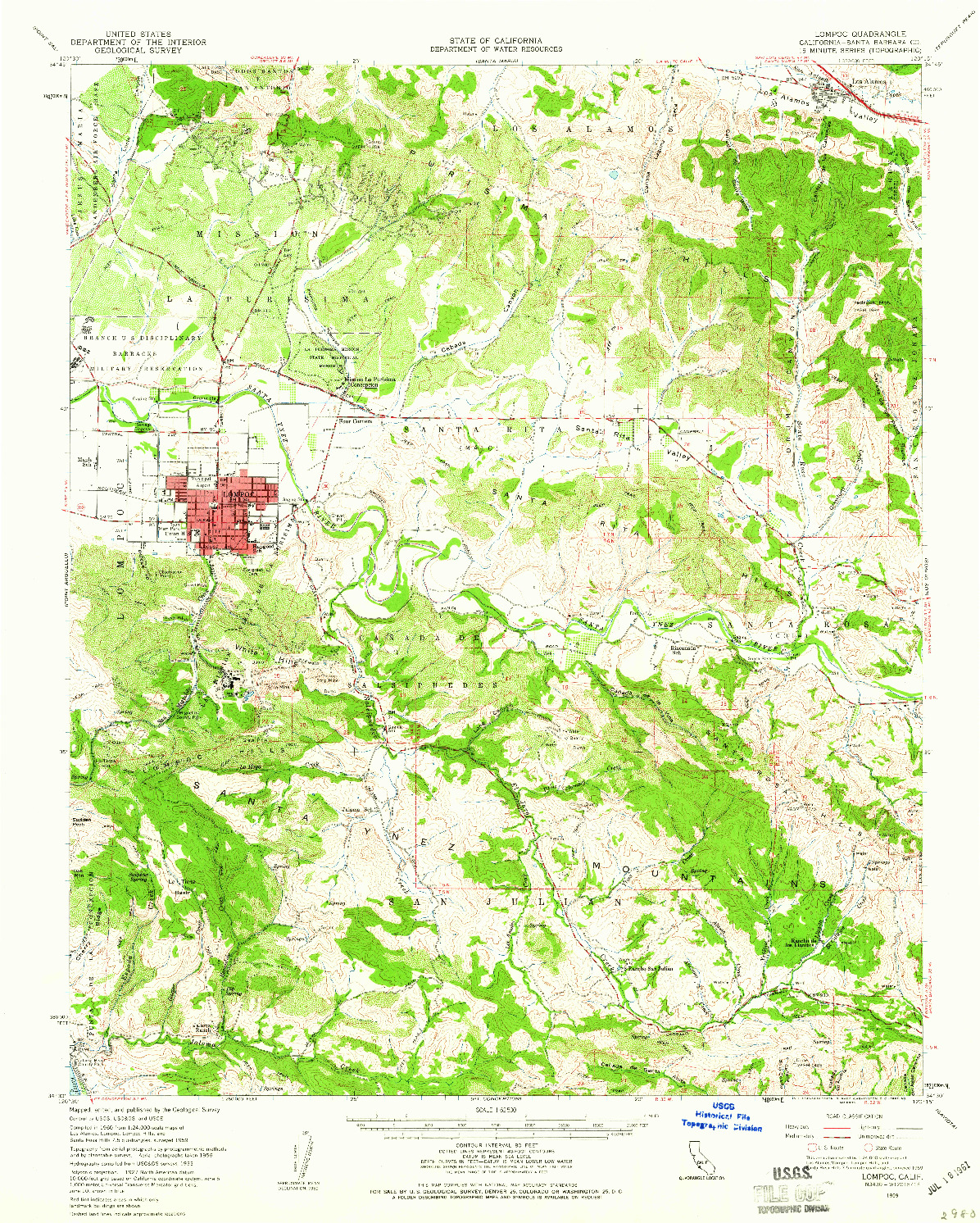 USGS 1:62500-SCALE QUADRANGLE FOR LOMPOC, CA 1959