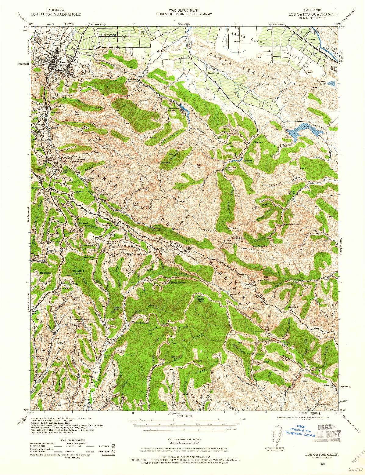 USGS 1:62500-SCALE QUADRANGLE FOR LOS GATOS, CA 1940