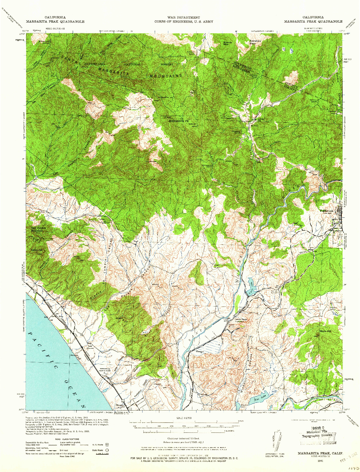 USGS 1:62500-SCALE QUADRANGLE FOR MARGARITA PEAK, CA 1941