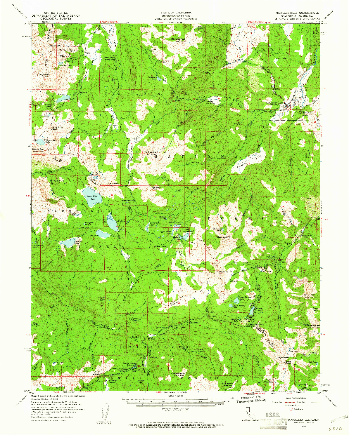 USGS 1:62500-SCALE QUADRANGLE FOR MARKLEEVILLE, CA 1956