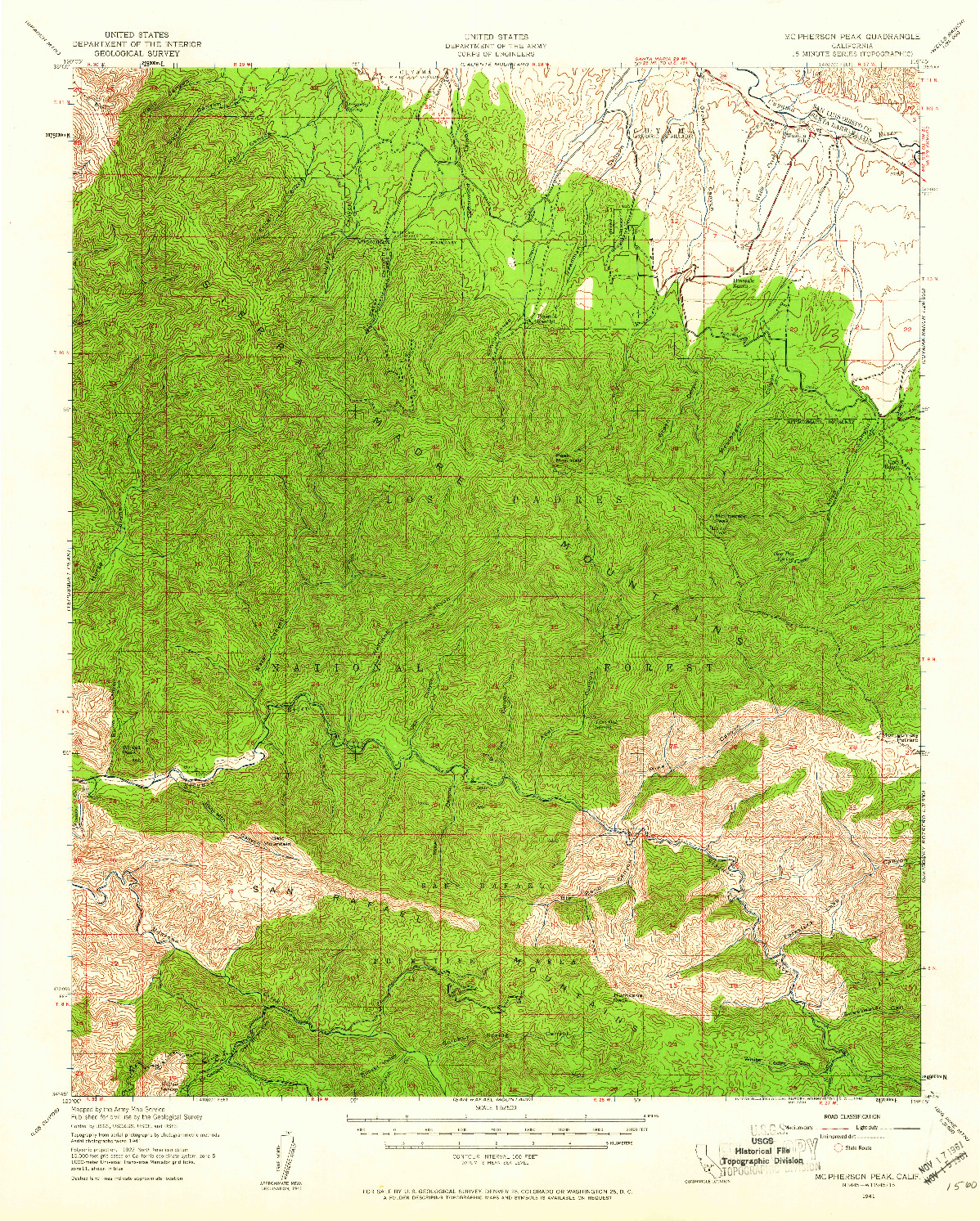 USGS 1:62500-SCALE QUADRANGLE FOR MCPHERSON PEAK, CA 1941