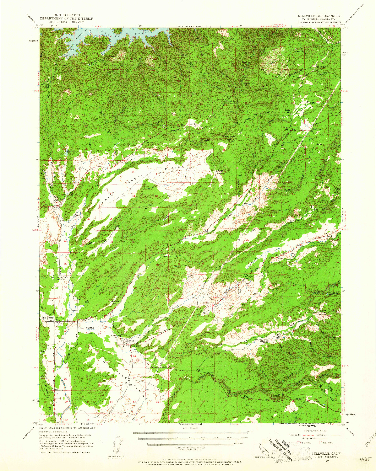 USGS 1:62500-SCALE QUADRANGLE FOR MILLVILLE, CA 1953