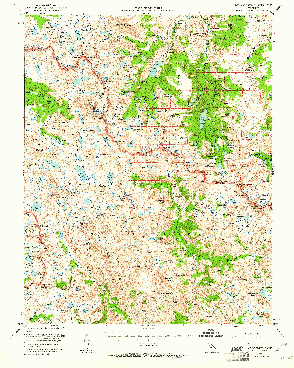 USGS 1:62500-SCALE QUADRANGLE FOR MT. GODDARD, CA 1948