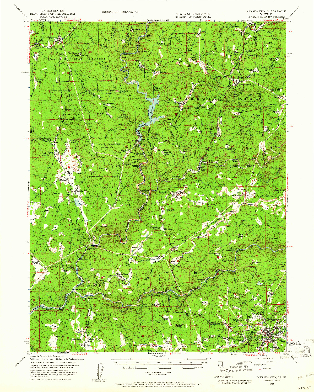 USGS 1:62500-SCALE QUADRANGLE FOR NEVADA CITY, CA 1948