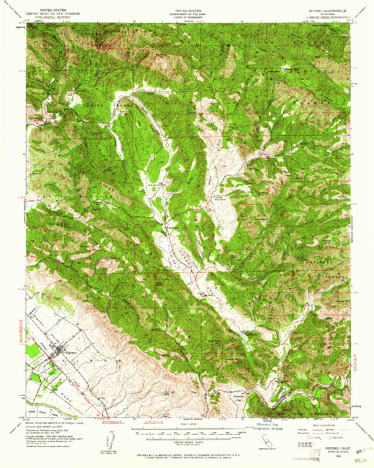 USGS 1:62500-SCALE QUADRANGLE FOR NIPOMO, CA 1952