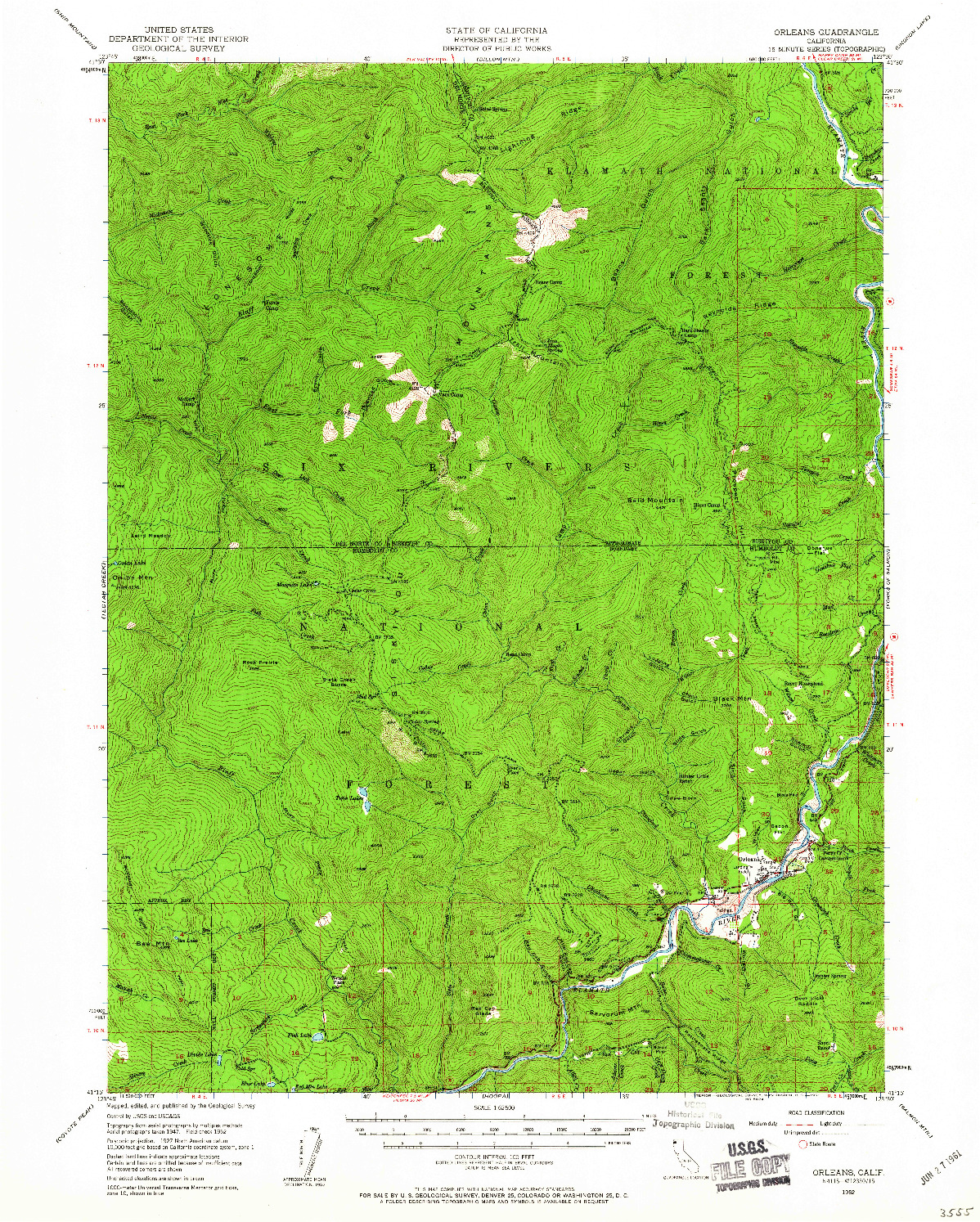 USGS 1:62500-SCALE QUADRANGLE FOR ORLEANS, CA 1952