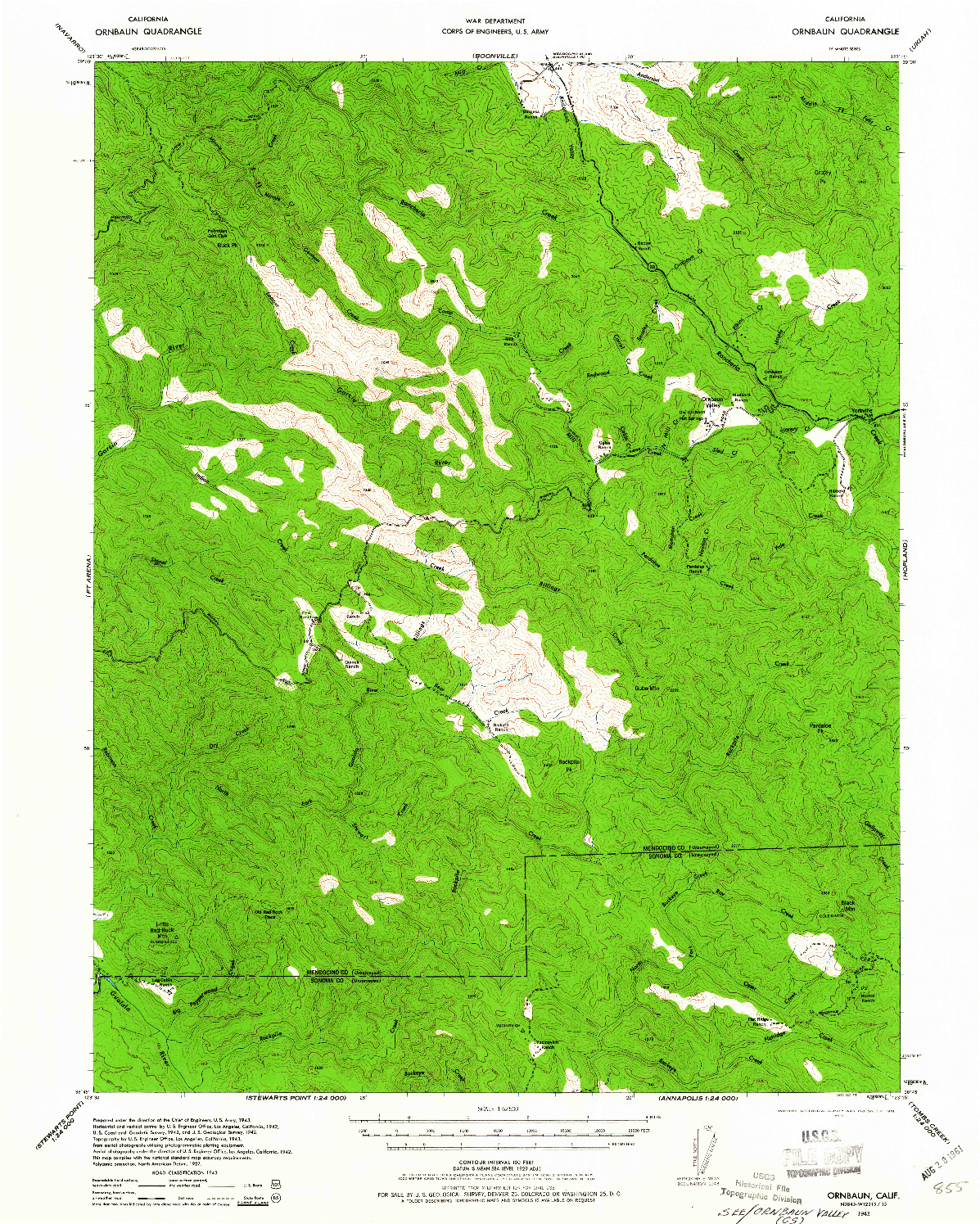 USGS 1:62500-SCALE QUADRANGLE FOR ORNBAUN, CA 1943