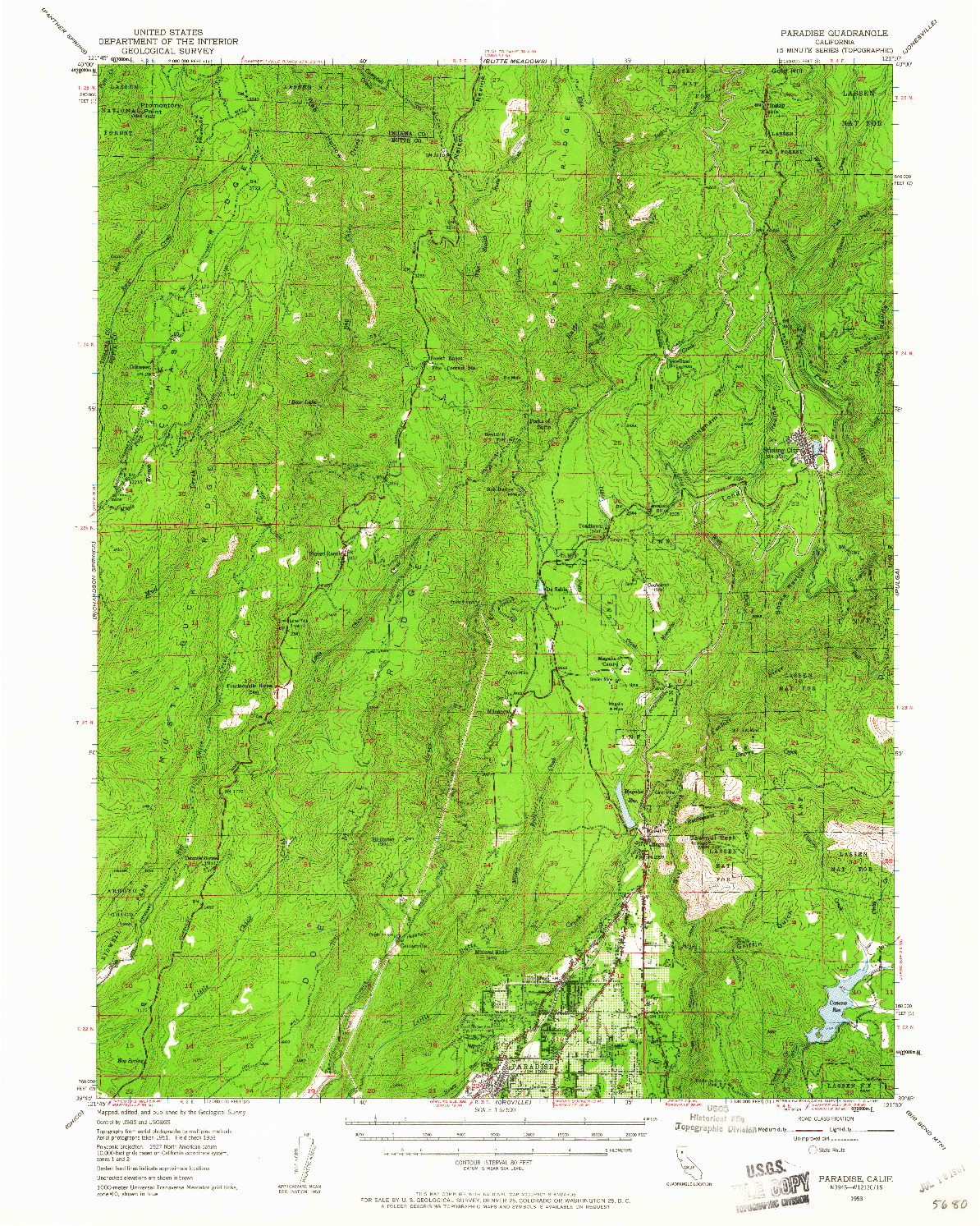 USGS 1:62500-SCALE QUADRANGLE FOR PARADISE, CA 1953