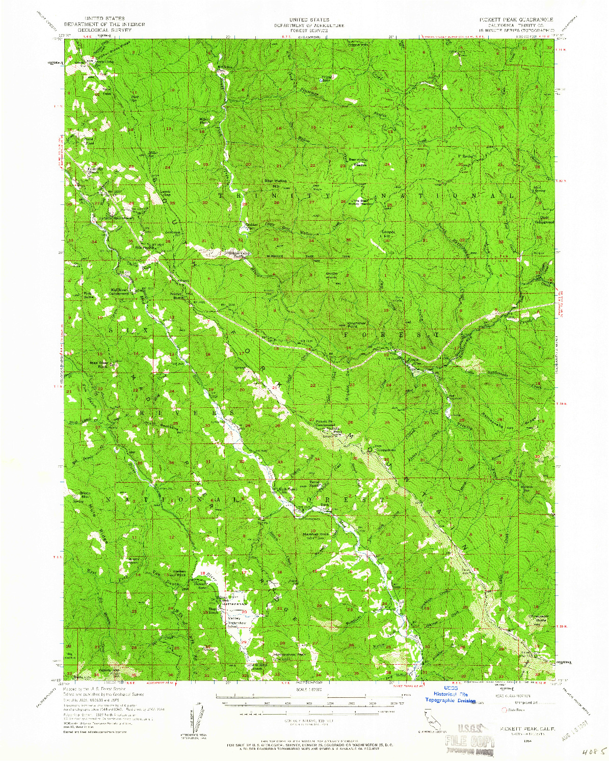 USGS 1:62500-SCALE QUADRANGLE FOR PICKETT PEAK, CA 1954