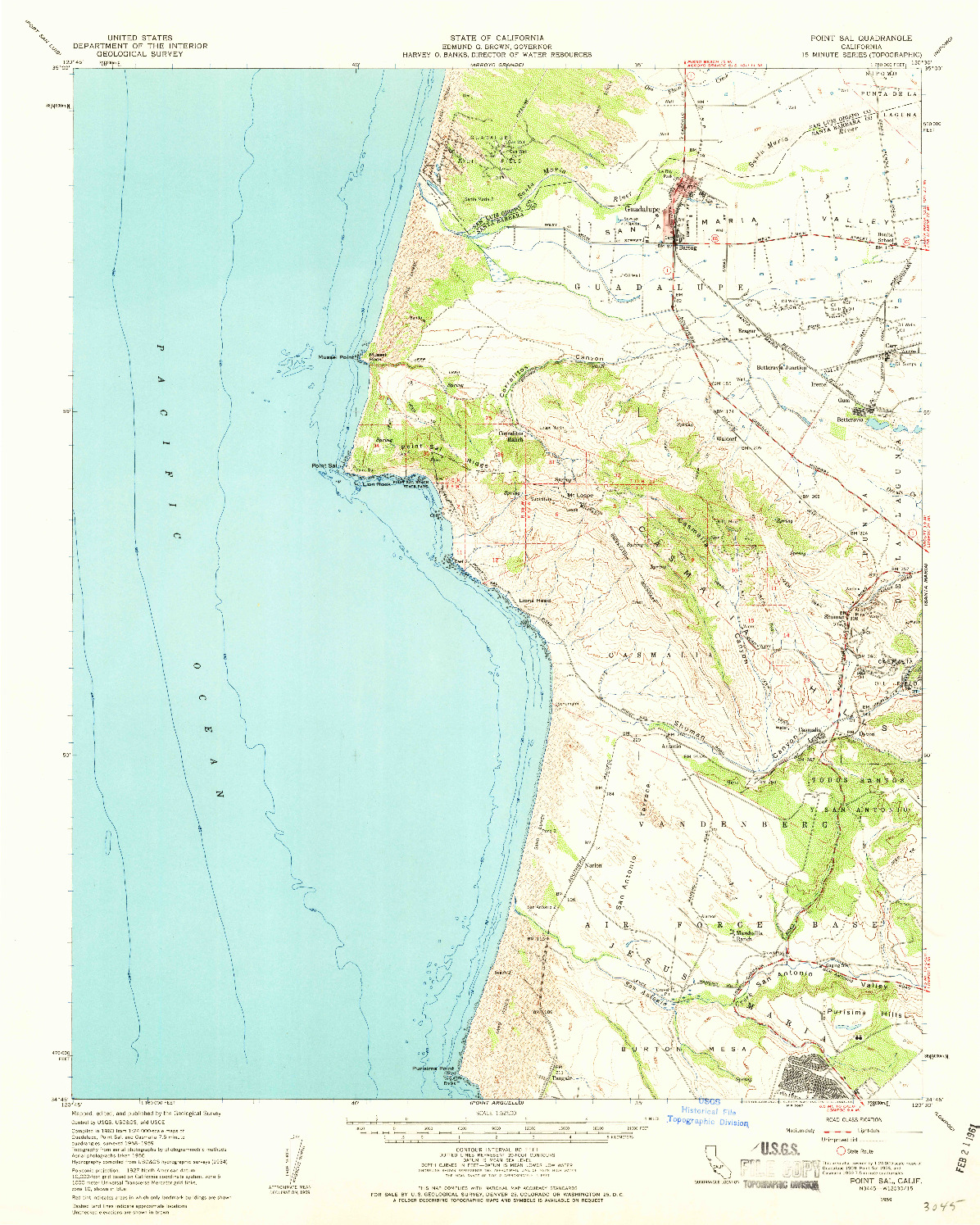 USGS 1:62500-SCALE QUADRANGLE FOR POINT SAL, CA 1959