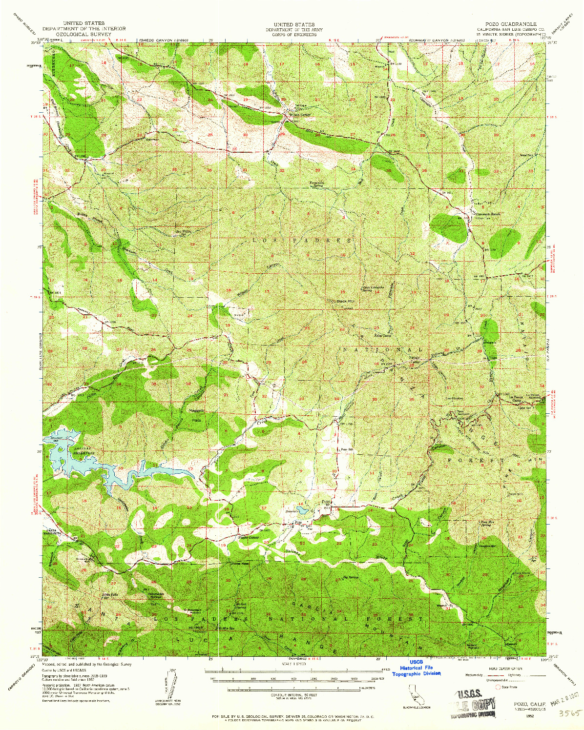 USGS 1:62500-SCALE QUADRANGLE FOR POZO, CA 1952