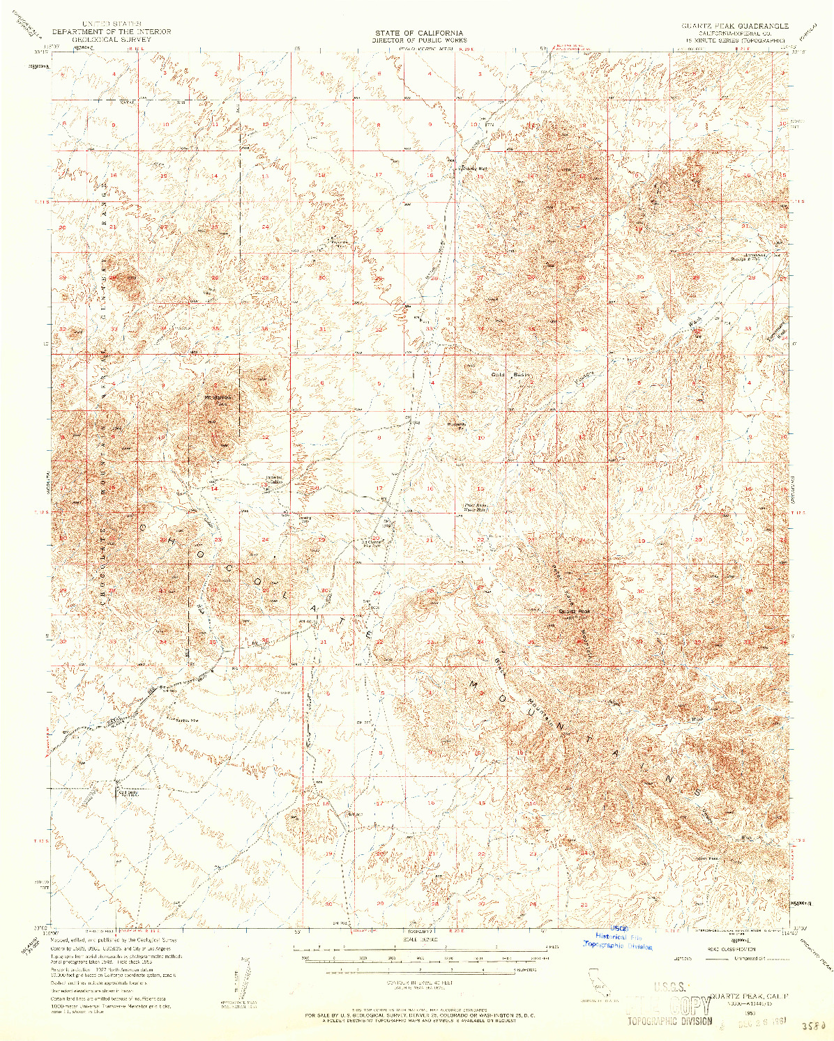 USGS 1:62500-SCALE QUADRANGLE FOR QUARTZ PEAK, CA 1953