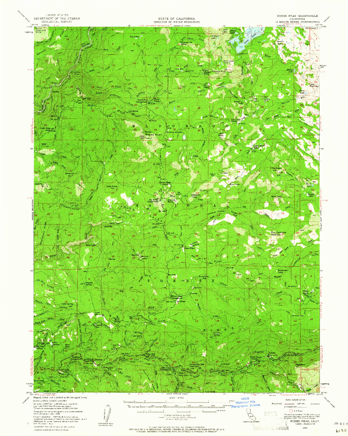 USGS 1:62500-SCALE QUADRANGLE FOR ROBBS PEAK, CA 1952