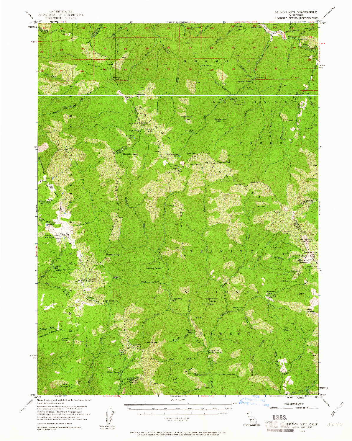 USGS 1:62500-SCALE QUADRANGLE FOR SALMON MTN, CA 1955