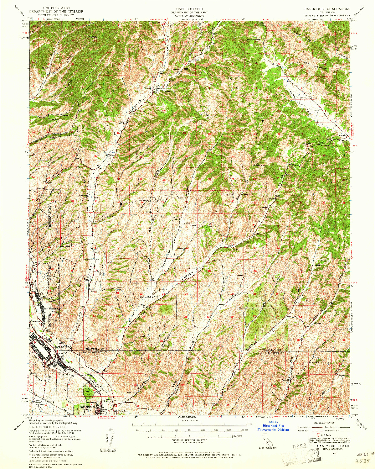 USGS 1:62500-SCALE QUADRANGLE FOR SAN MIGUEL, CA 1947