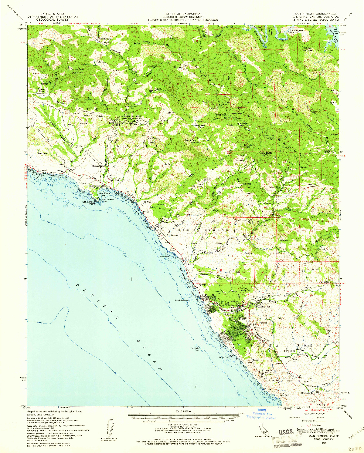 USGS 1:62500-SCALE QUADRANGLE FOR SAN SIMEON, CA 1959