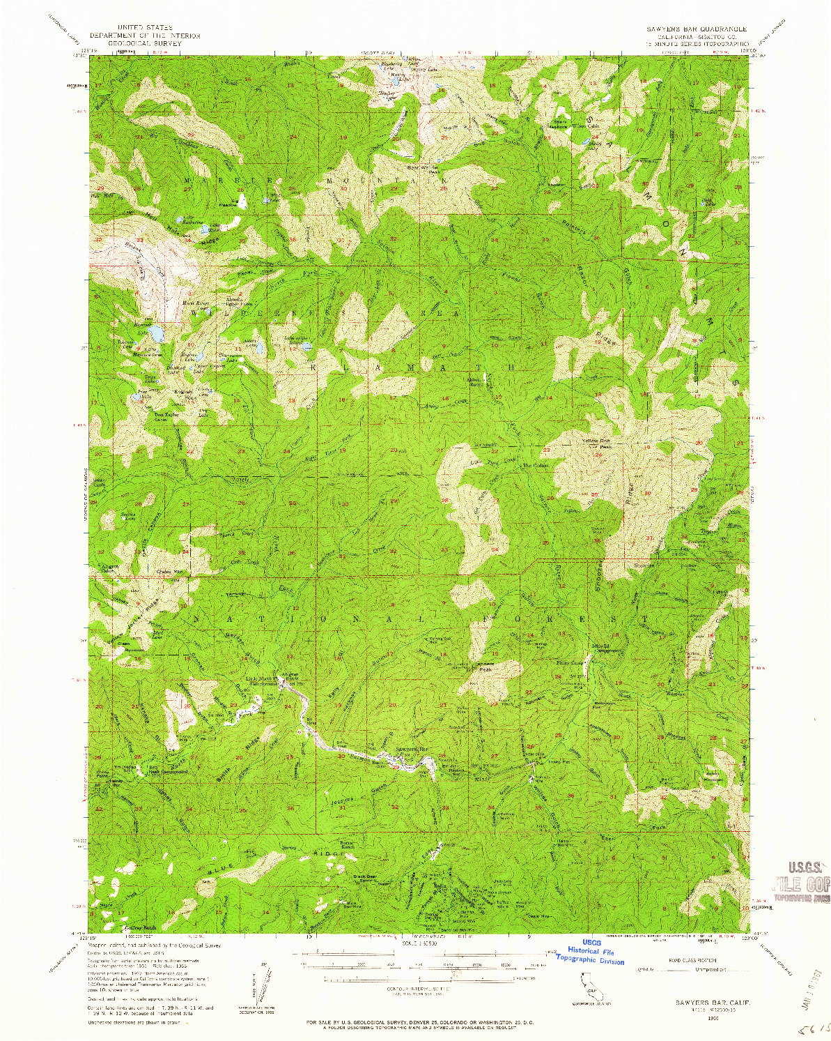 USGS 1:62500-SCALE QUADRANGLE FOR SAWYERS BAR, CA 1955