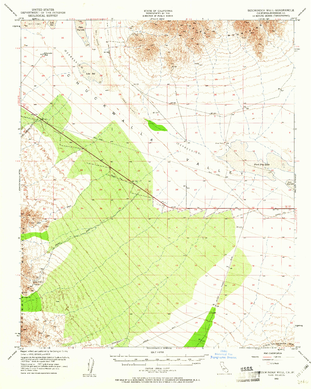 USGS 1:62500-SCALE QUADRANGLE FOR SIDEWINDER WELL, CA 1952