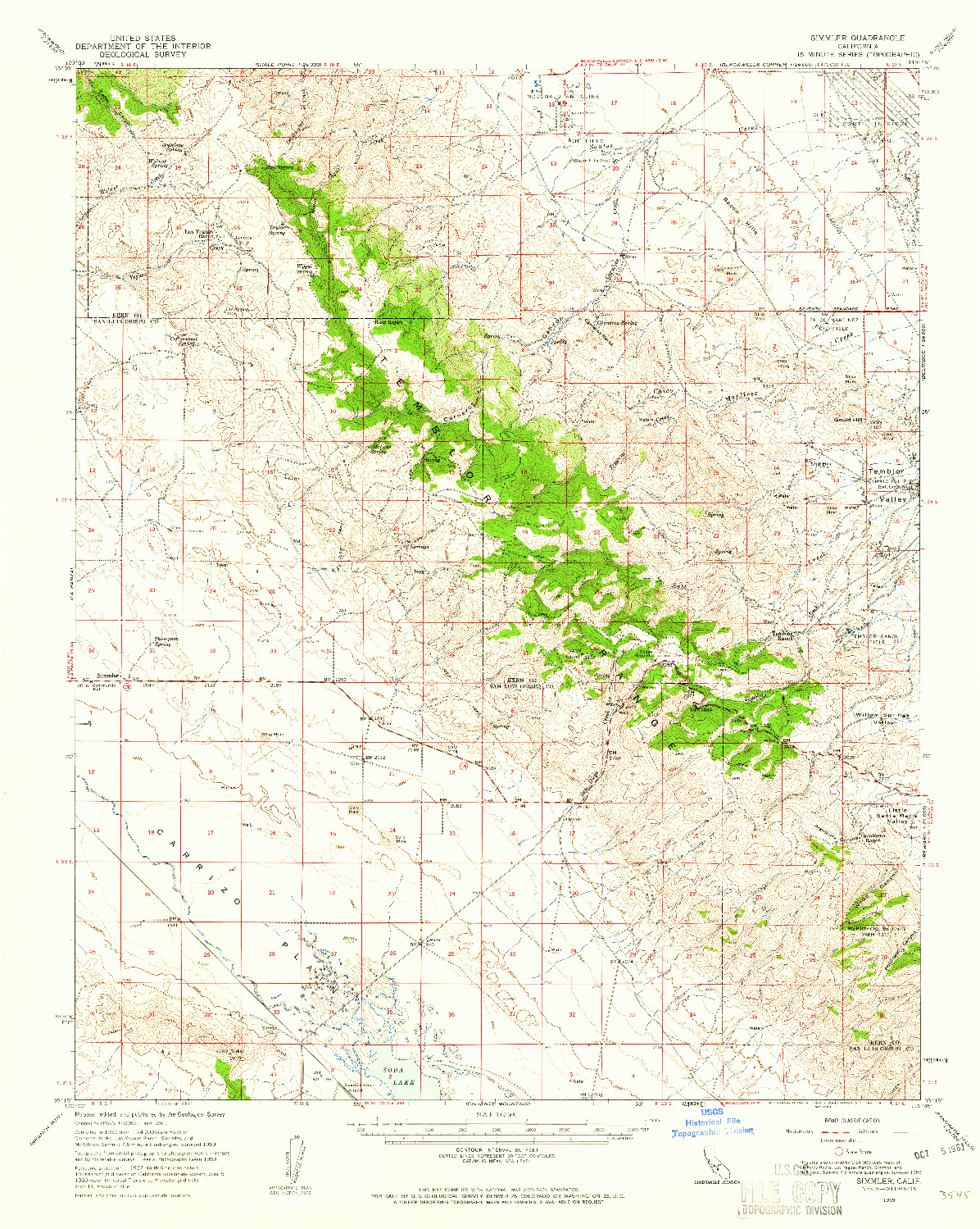 USGS 1:62500-SCALE QUADRANGLE FOR SIMMLER, CA 1959