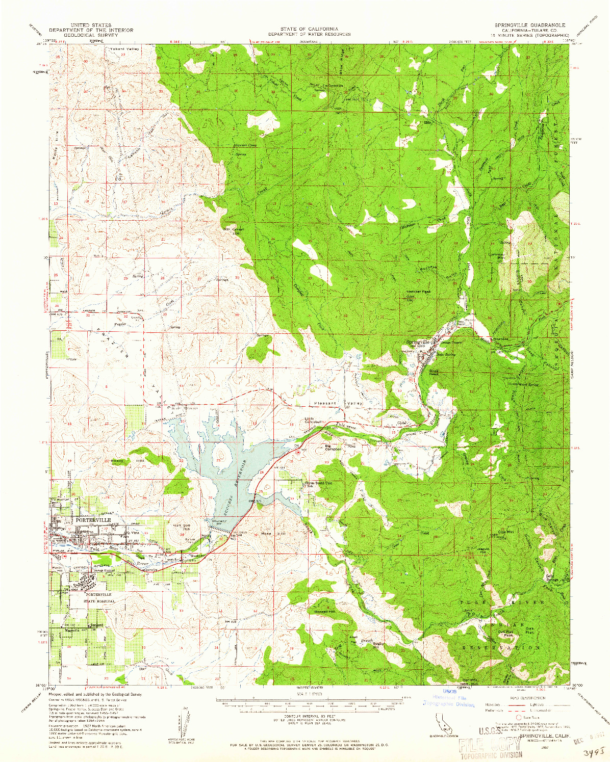USGS 1:62500-SCALE QUADRANGLE FOR SPRINGVILLE, CA 1957