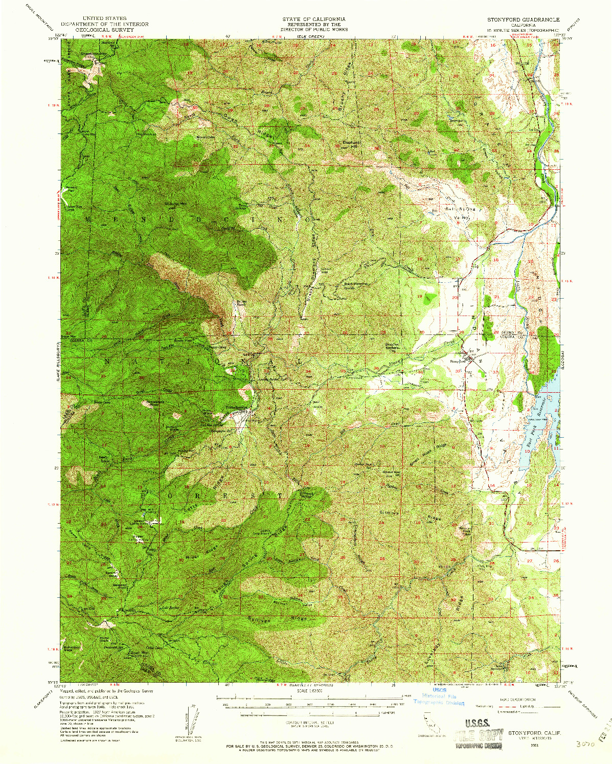 USGS 1:62500-SCALE QUADRANGLE FOR STONYFORD, CA 1951