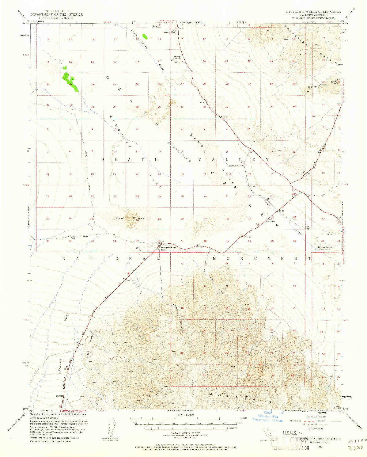 USGS 1:62500-SCALE QUADRANGLE FOR STOVEPIPE WELLS, CA 1952