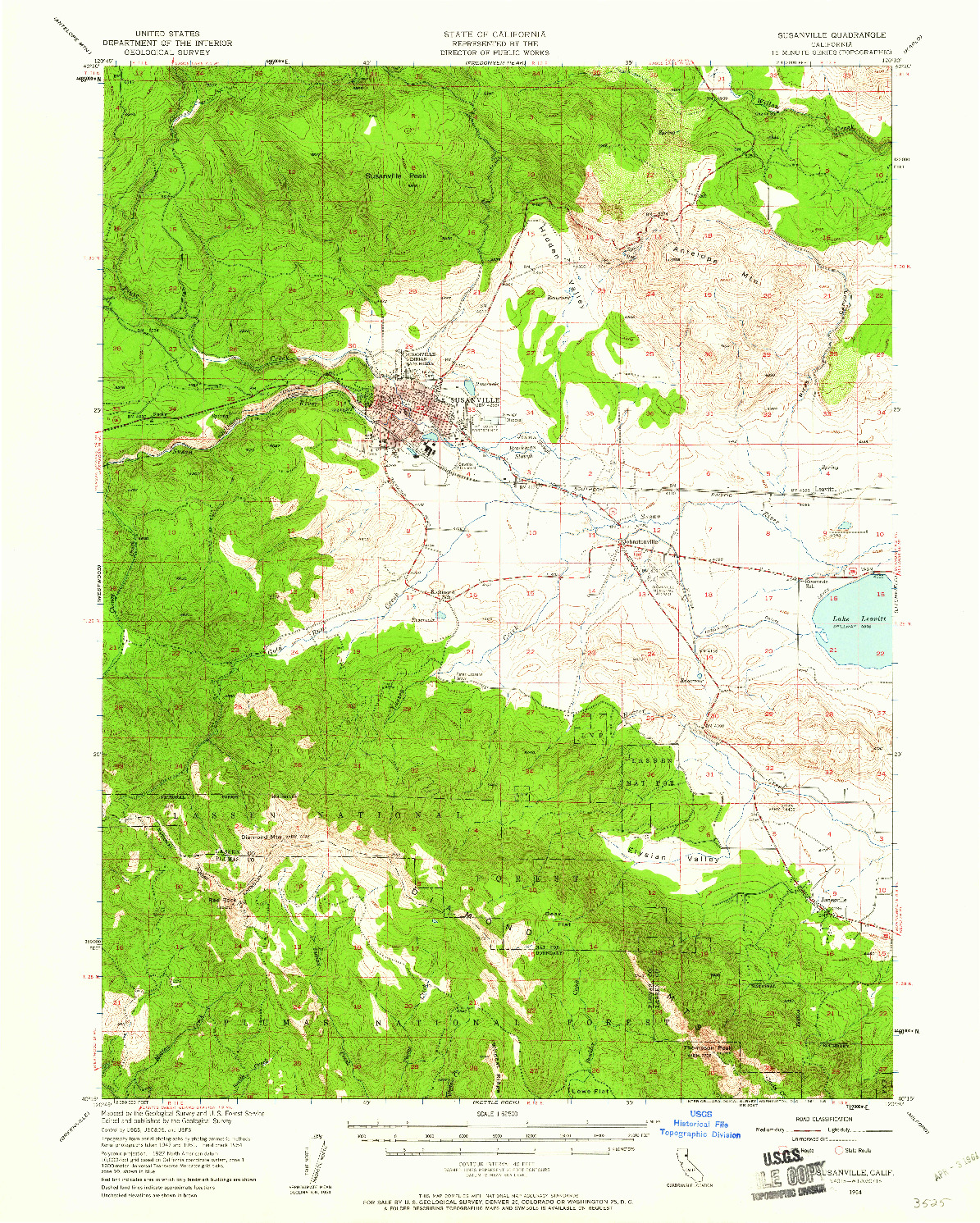 USGS 1:62500-SCALE QUADRANGLE FOR SUSANVILLE, CA 1954