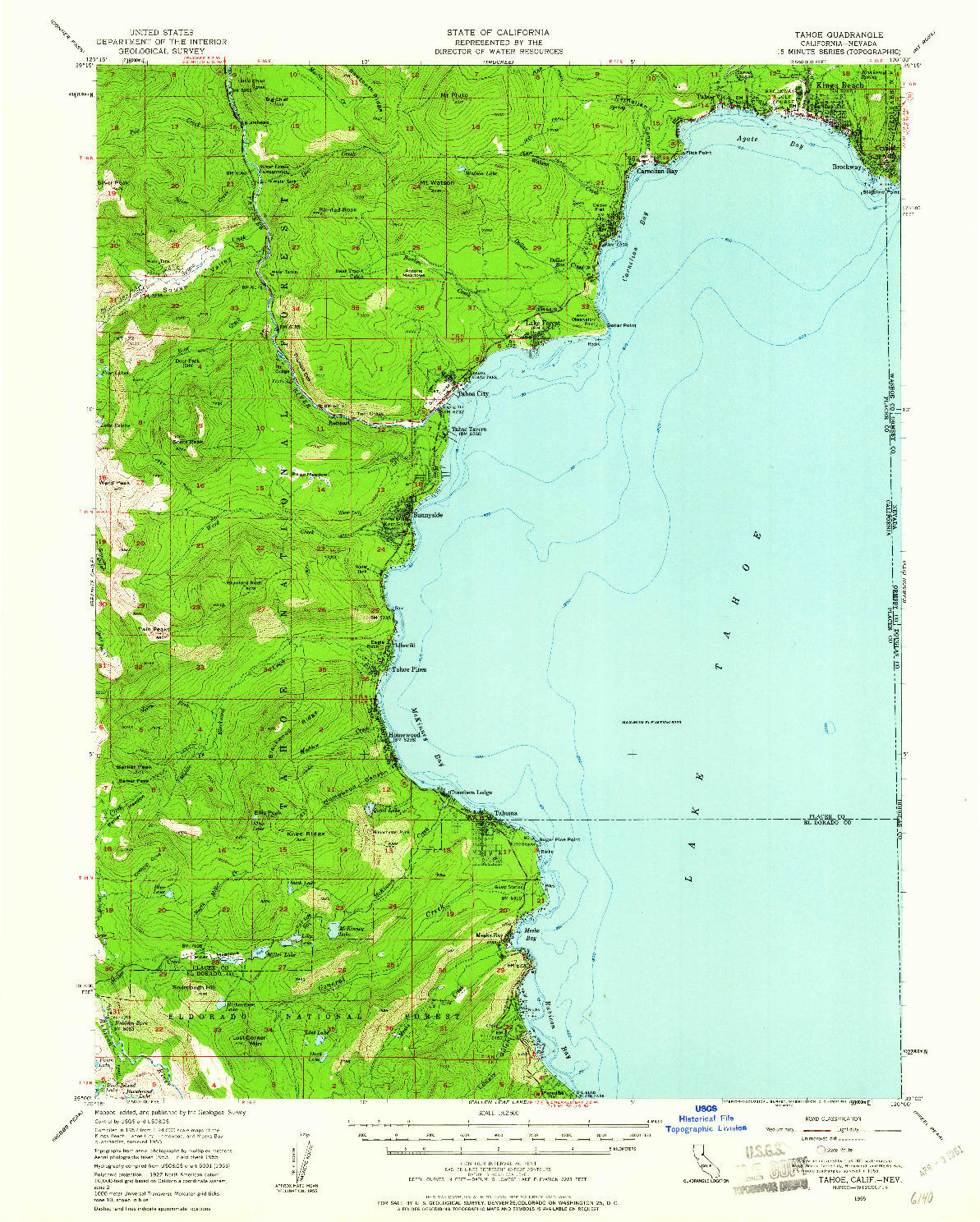 USGS 1:62500-SCALE QUADRANGLE FOR TAHOE, CA 1955