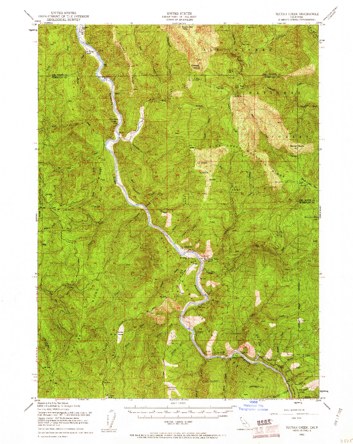 USGS 1:62500-SCALE QUADRANGLE FOR TECTAH CREEK, CA 1952