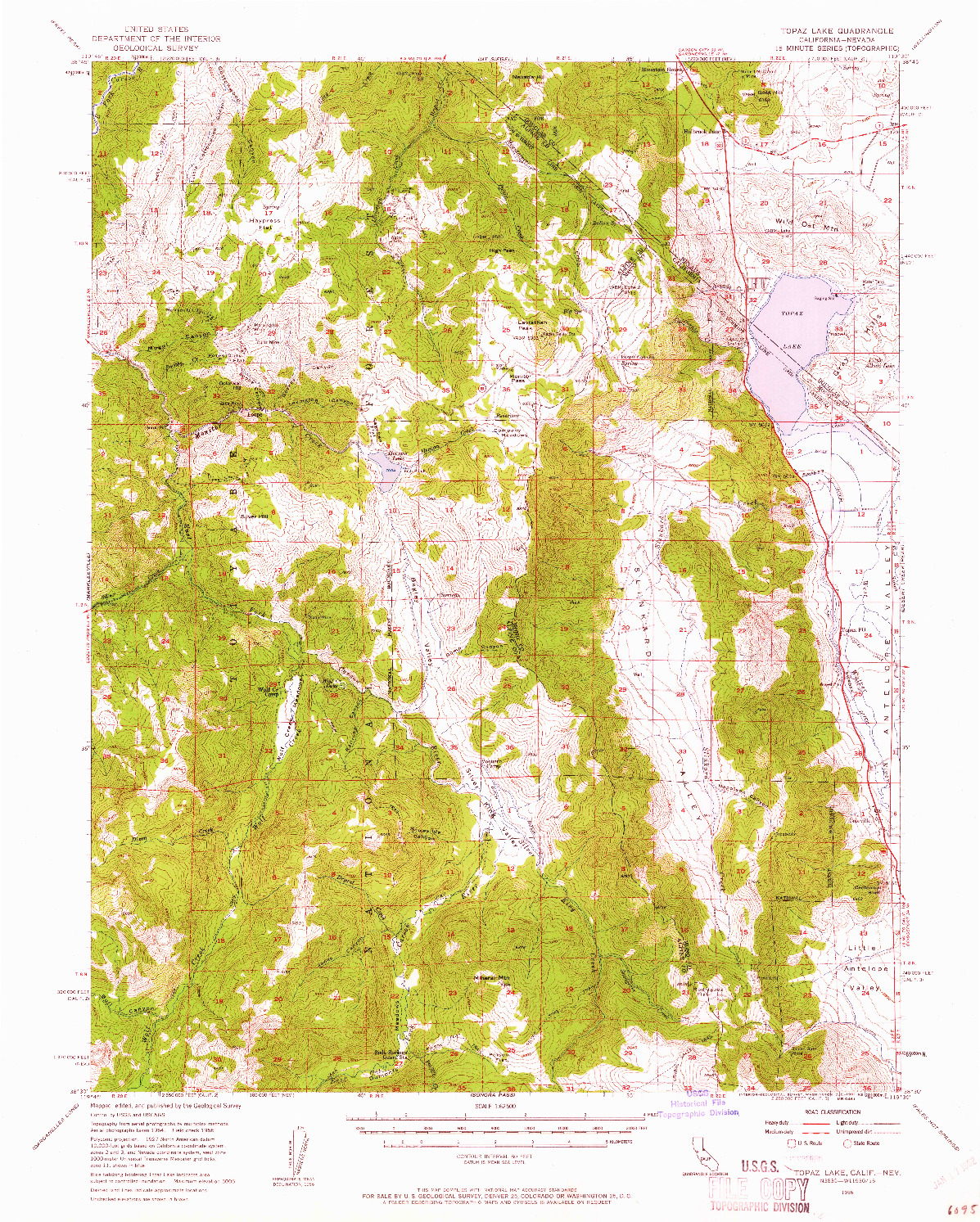 USGS 1:62500-SCALE QUADRANGLE FOR TOPAZ LAKE, CA 1956