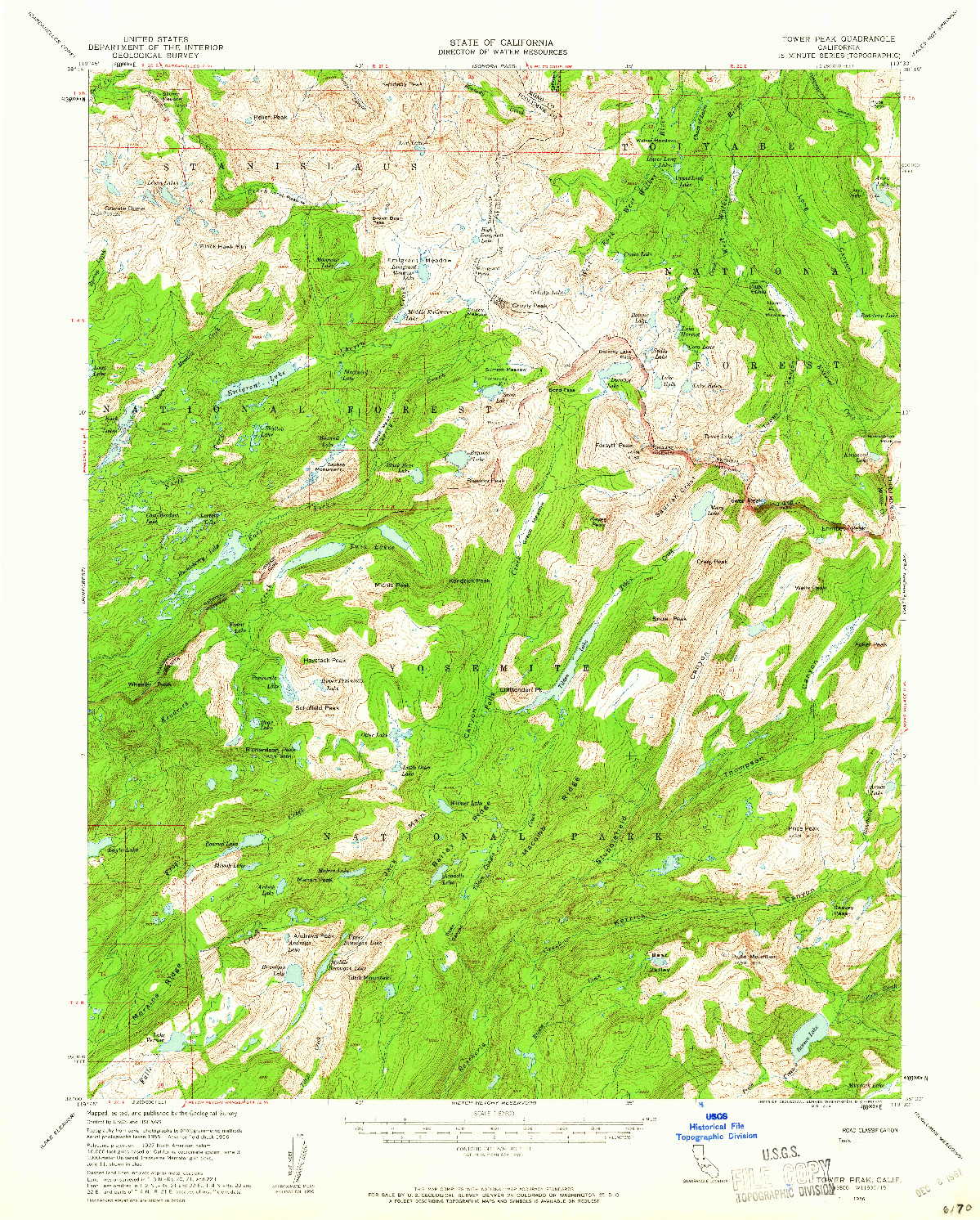 USGS 1:62500-SCALE QUADRANGLE FOR TOWER PEAK, CA 1956