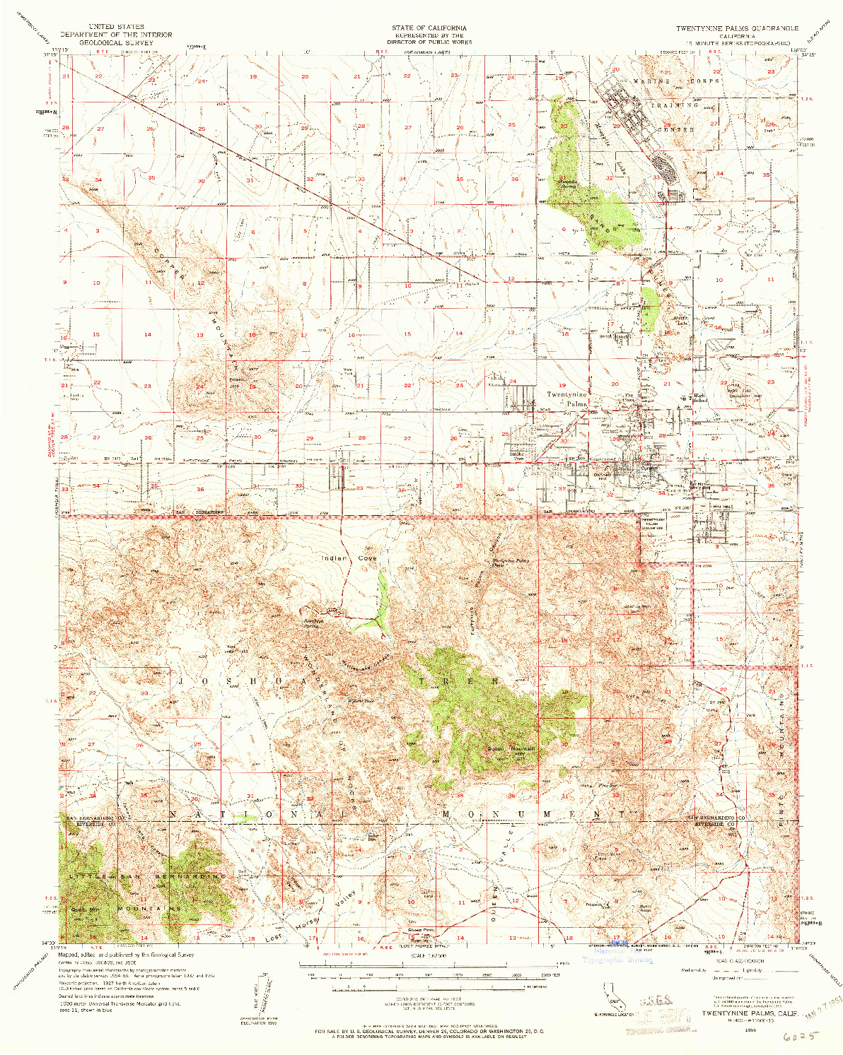 USGS 1:62500-SCALE QUADRANGLE FOR TWENTYNINE PALMS, CA 1955