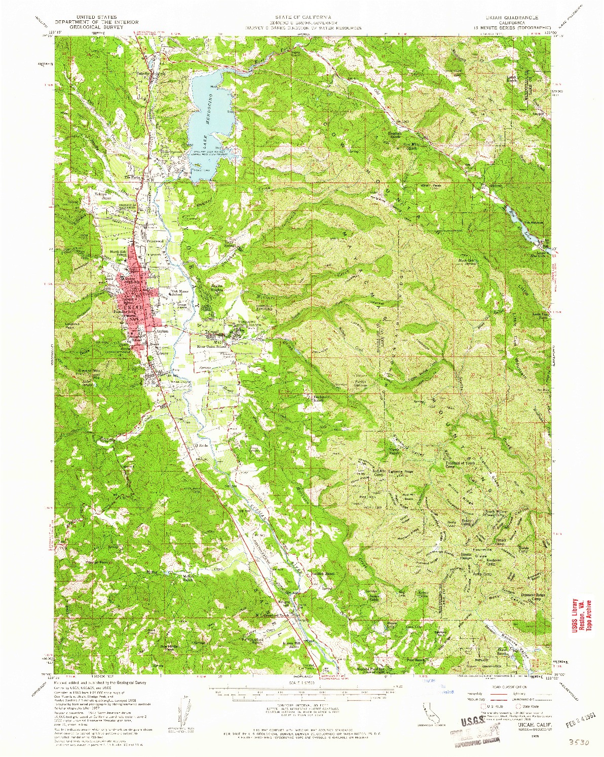 USGS 1:62500-SCALE QUADRANGLE FOR UKIAH, CA 1958