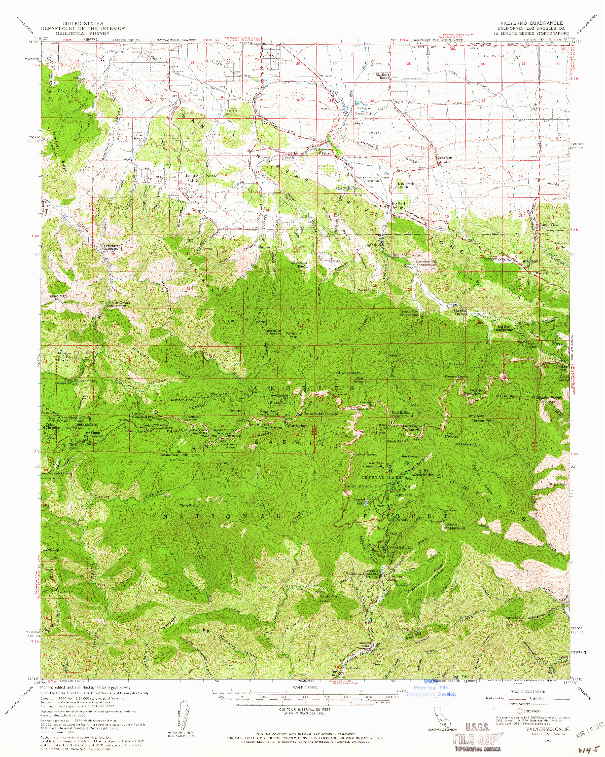 USGS 1:62500-SCALE QUADRANGLE FOR VALYERMO, CA 1959